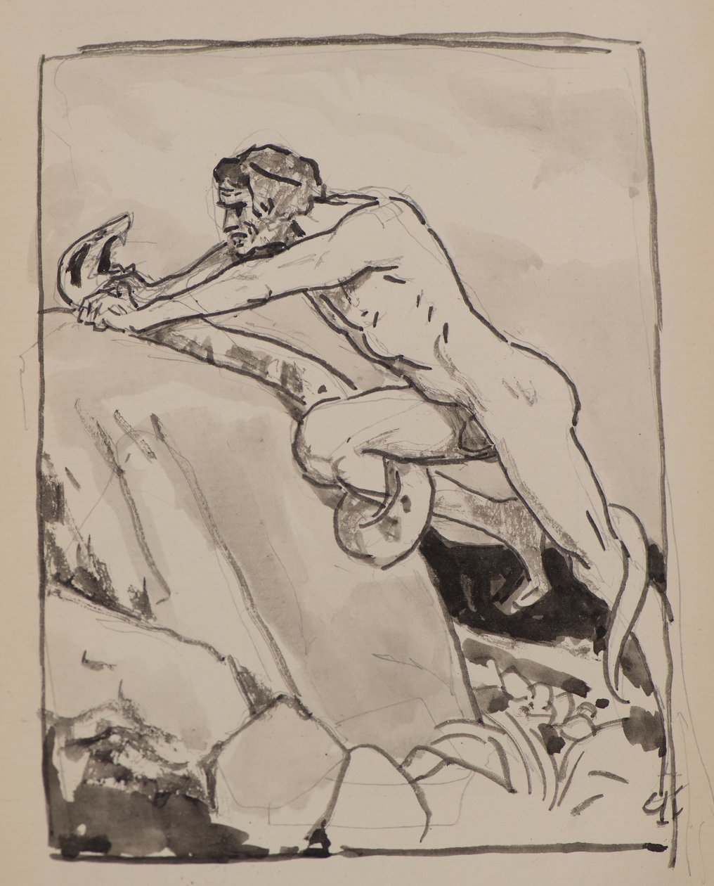 Bez tytułu [Mężczyzna walczący z wężem] (akwarela) autorstwa John Duncan
