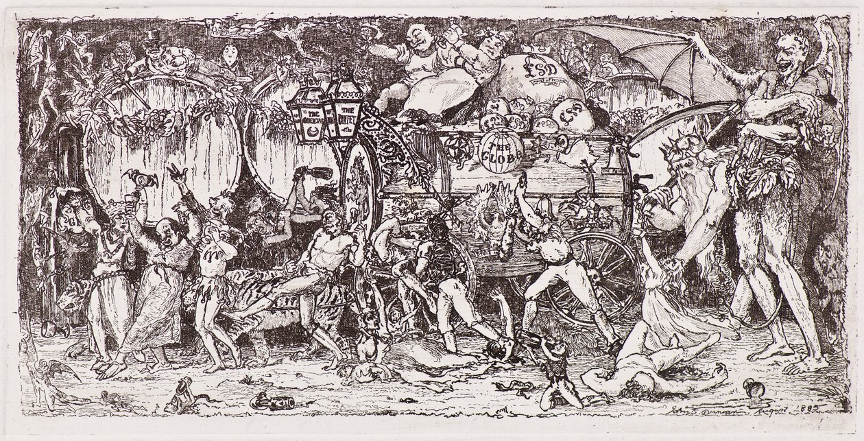 Beczka na wino ciągnięta przez cztery tygrysy autorstwa John Duncan