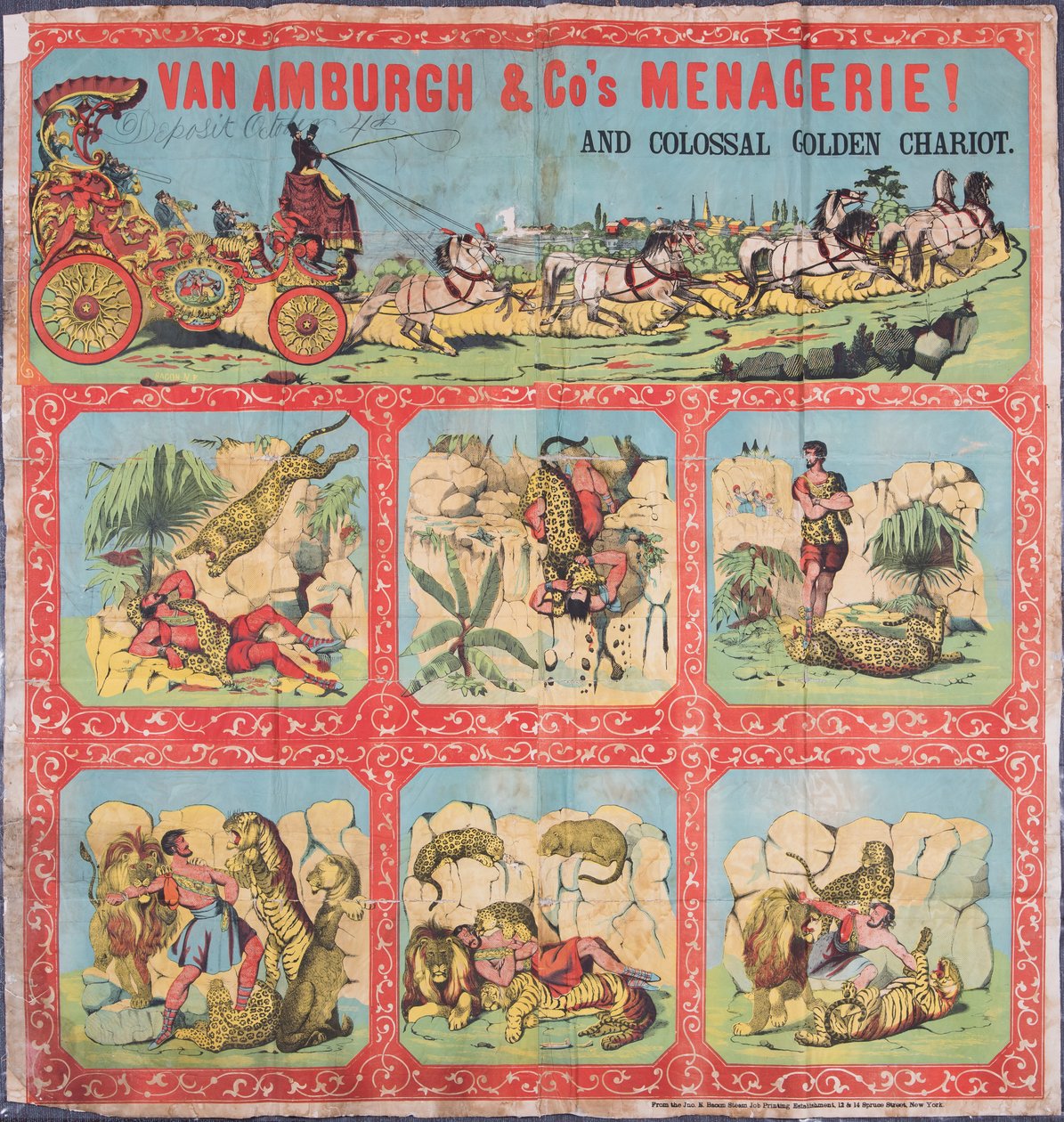 Menażeria Van Amburgh and Co i Colossal Golden Chariot (kolor litowy) autorstwa John E. Bacon