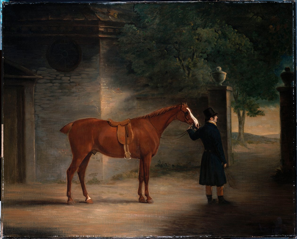 Myśliwy i pan młody na dziedzińcu, 1816 autorstwa John E. Ferneley