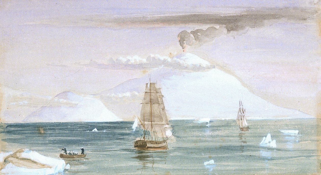 Wyspa Beauforta i góra Erebus. Odkryty 28 stycznia 1841 r. autorstwa John Edward Davis