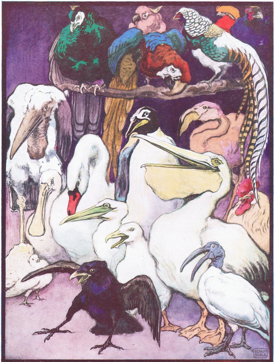 „W końcu farba była prawie cała zużyta”, ilustracja z „The Angel Artist”, z „Animal Legends from Many Lands”, wydanej przez Raphael Tuck & Sons Ltd. (kolor lito) autorstwa John Edwin Noble