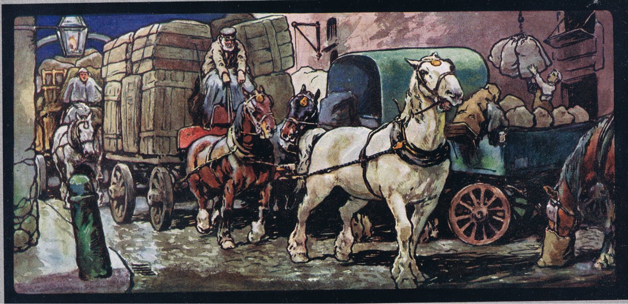 Konie powozowe, ilustracja z „Pomocnicy bez rąk” Gladys Davidson, wydanej w 1919 r. (kolor lito) autorstwa John Edwin Noble