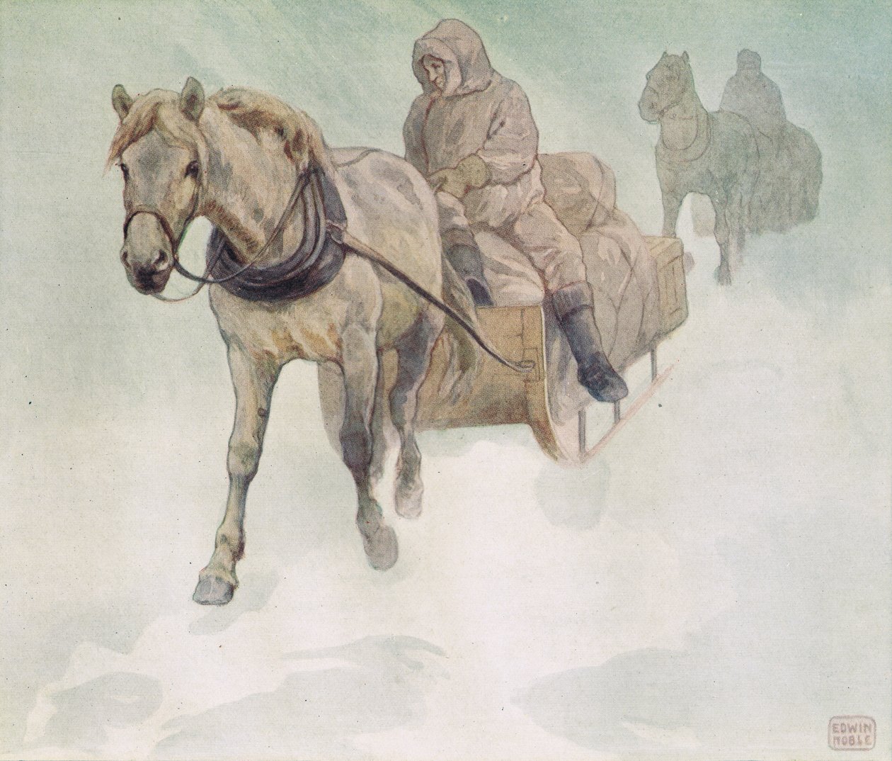 Sanie konne, ilustracja z „Pomocnicy bez rąk” Gladys Davidson, wydanej w 1919 r. (kolor litho) autorstwa John Edwin Noble