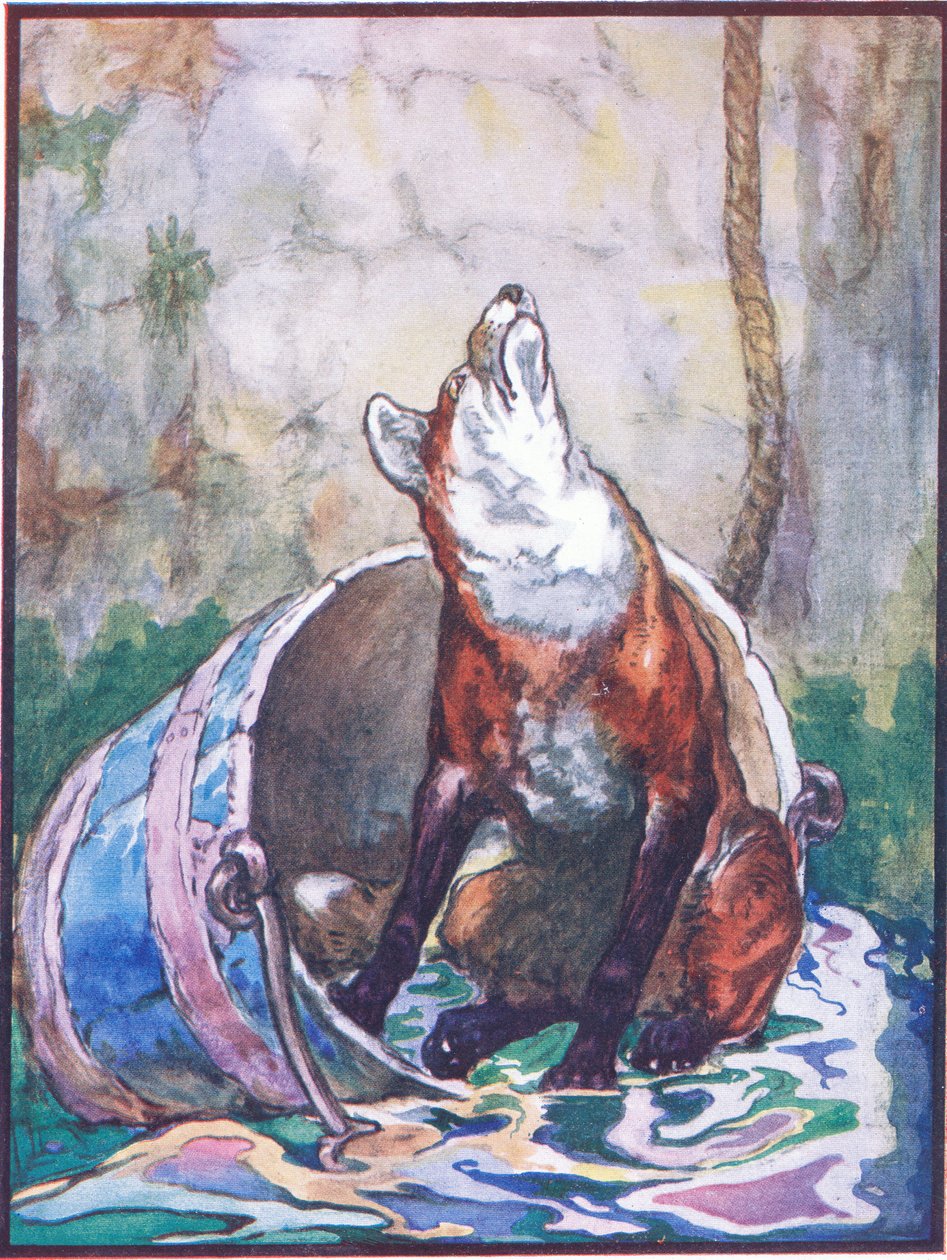 „Nie jestem dobrze i cierpię bardzo dobra ciotka”, ilustracja do „Reynard the Fox”, z „Animal Legends from Many Lands”, wydanej przez Raphael Tuck & Sons Ltd. (kolor lito) autorstwa John Edwin Noble