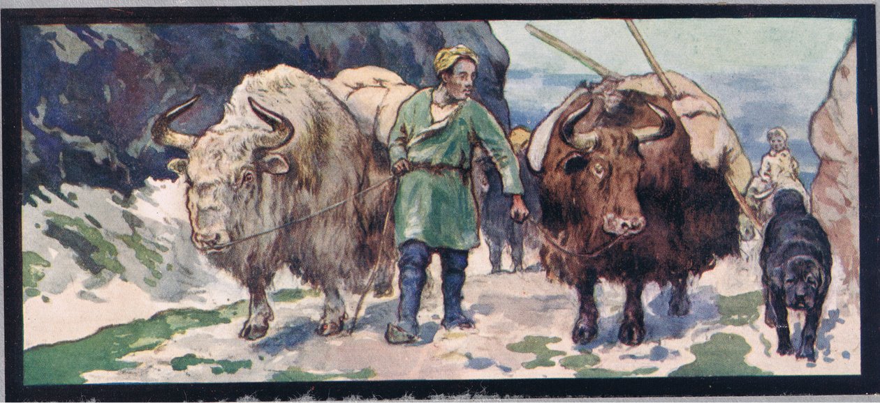 Jaky górskie, ilustracja z „Pomocnicy bez rąk” Gladys Davidson, wydanej w 1919 r. (kolor litho) autorstwa John Edwin Noble