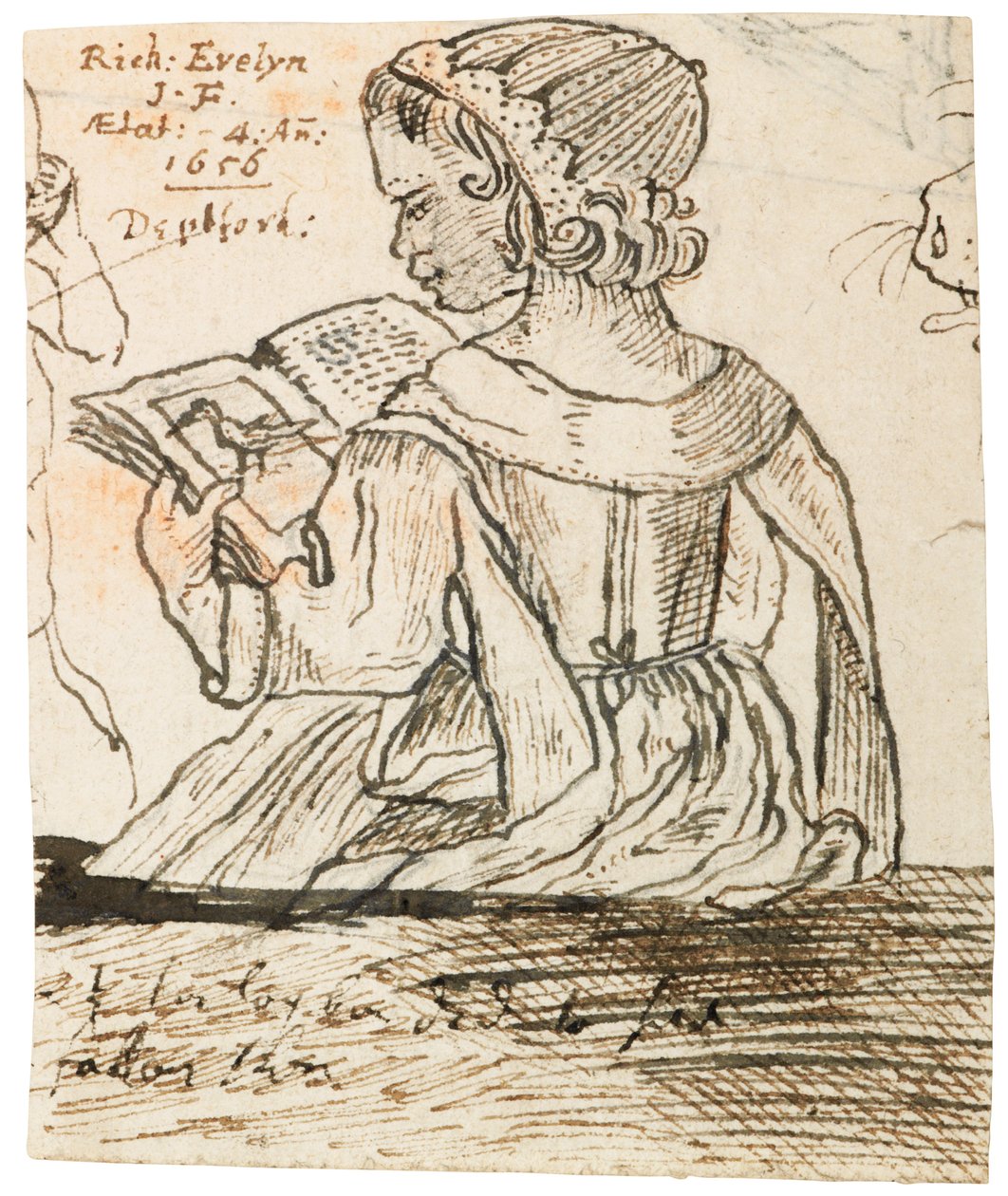 Richard Evelyn czyta książkę o historii naturalnej, Deptford, 1656 r autorstwa John Evelyn