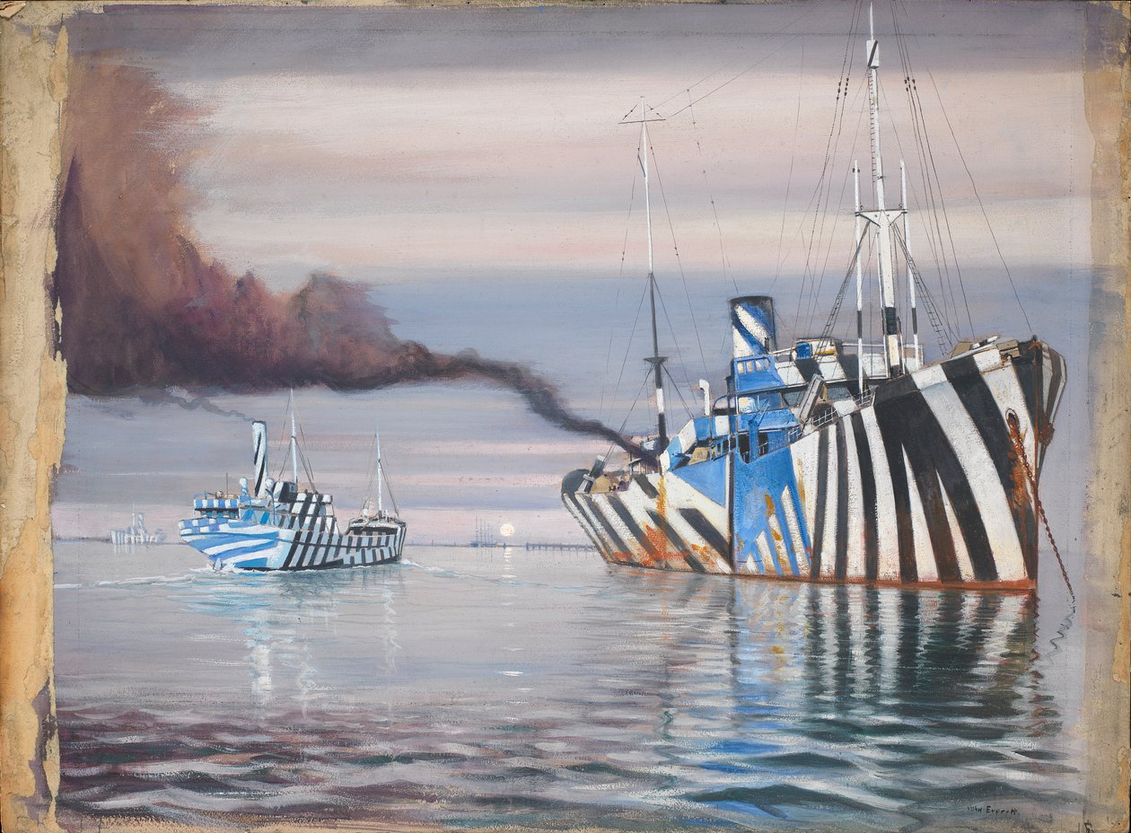 S.S. Lepanto i inny statek parowy, oba olśniewająco pomalowane, zakotwiczone na spokojnej wodzie autorstwa John Everett