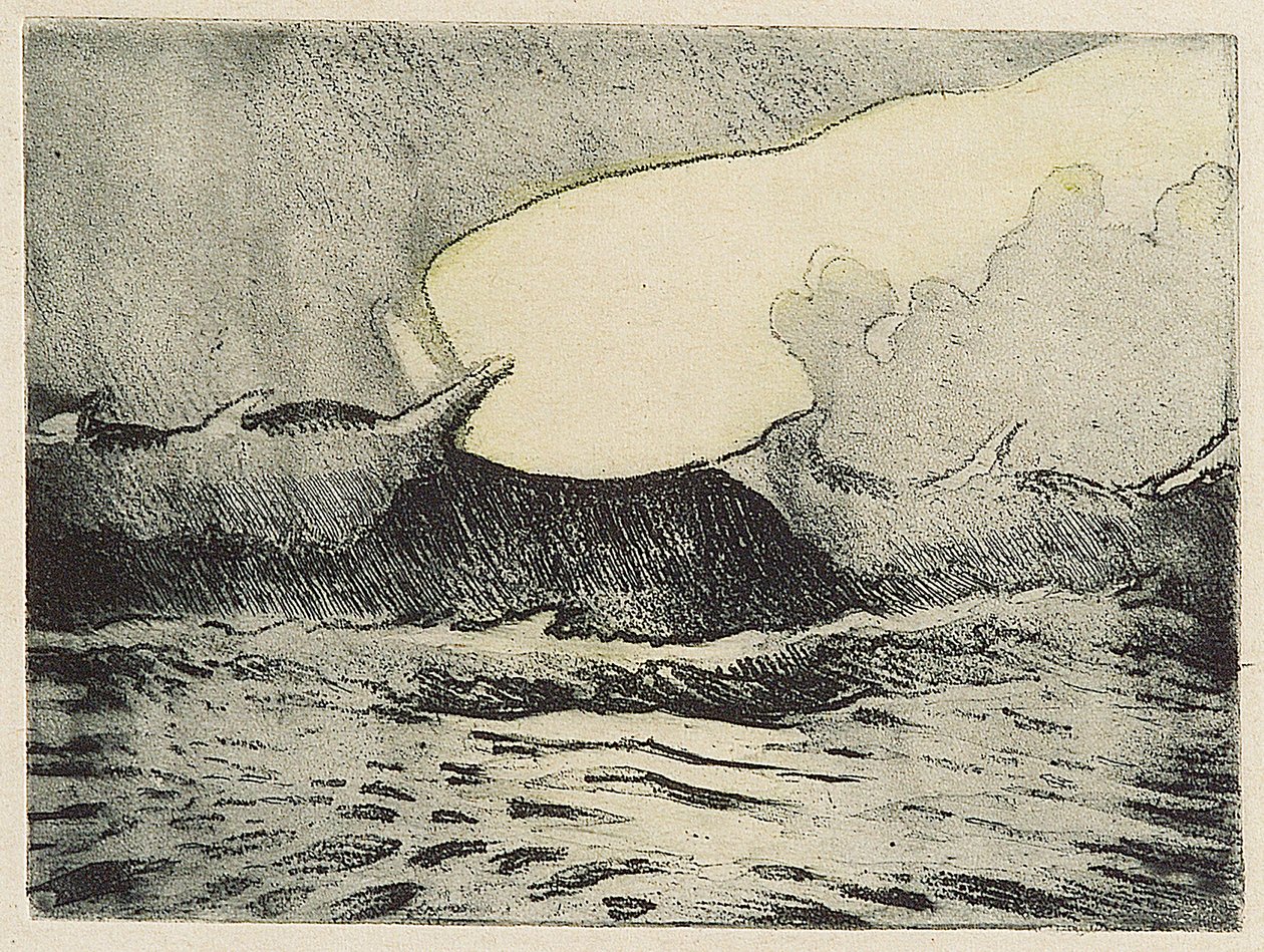 Pejzaż morski - bardzo wzburzone szare morze 2, XX w. (akwaforta barwna) autorstwa John Everett