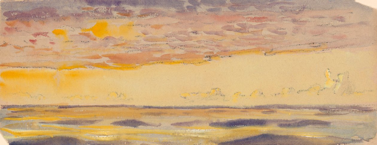 Pejzaż morski, żółte morze i fioletowe chmury, koniec XIX - połowa XX wieku (akwarela, pastel) autorstwa John Everett