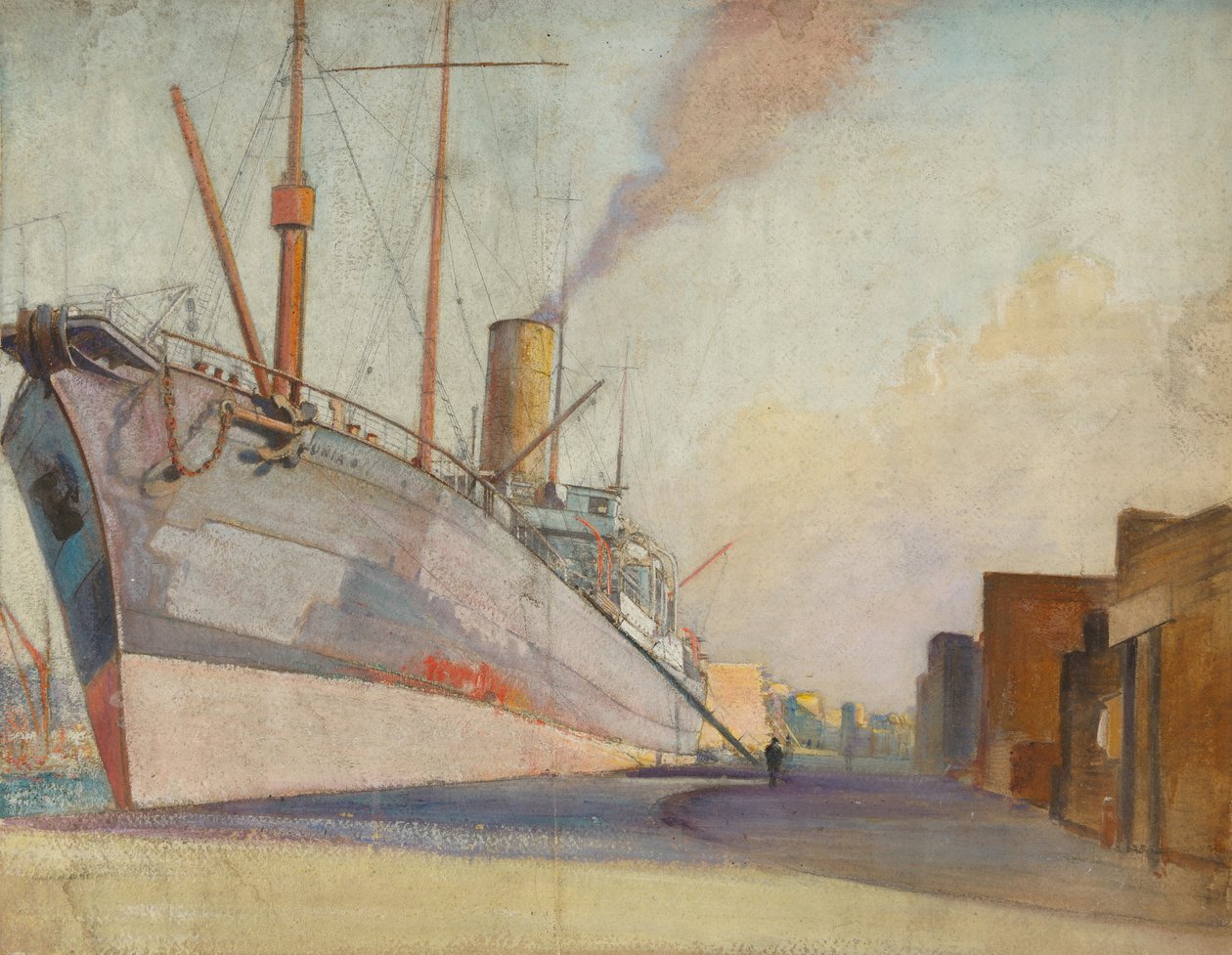Statek do układania kabli "Telconia", ok. 1910-30 (olej na papierze) autorstwa John Everett
