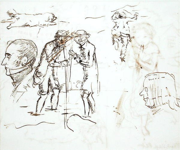 Arkusz studiów z Johnem Ruskinem (1819-1900) i Williamem Millais autorstwa John Everett Millais