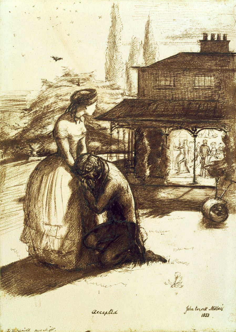Przyjęte, 1853 (długopis i brązowy tusz na papierze) autorstwa John Everett Millais