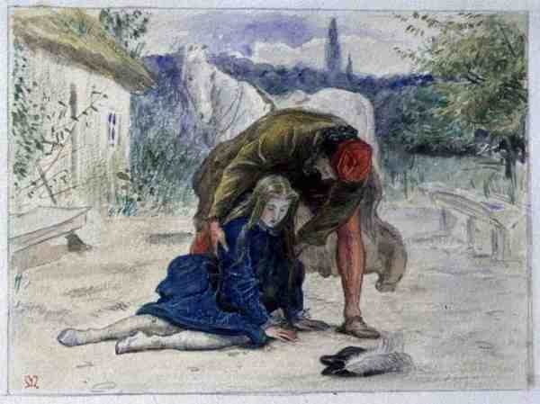Ilustracja z wiersza „Maid Avoraine” Roberta Buchanana (1841-1901), c.1862-3 (akwarela) autorstwa John Everett Millais