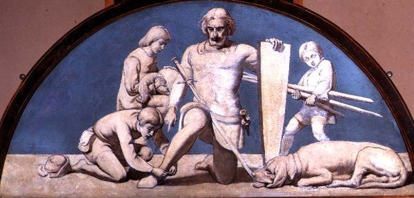 Męskość, luneta z serii sześciu, ok.1847 (olej na płótnie) autorstwa John Everett Millais