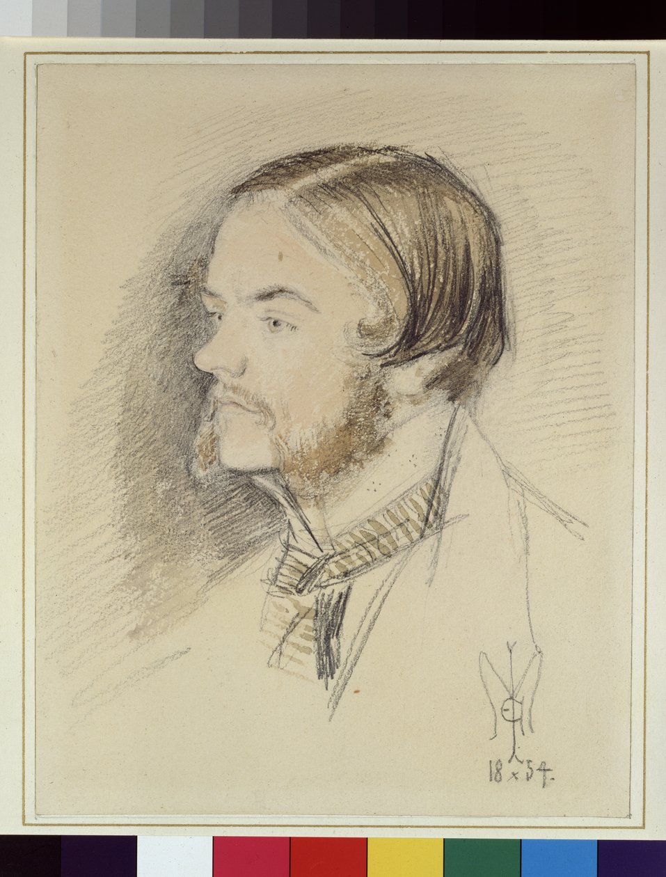 Portret Holmana Hunta, 1854 (toaleta i ołówek na papierze) autorstwa John Everett Millais