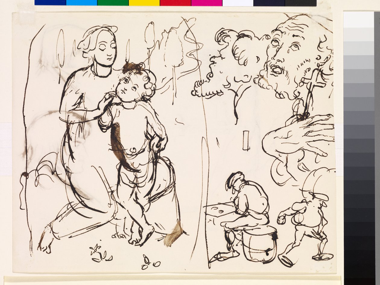 Arkusz studiów karykaturalnych stylu postrafaelowskiego, 1853 autorstwa John Everett Millais