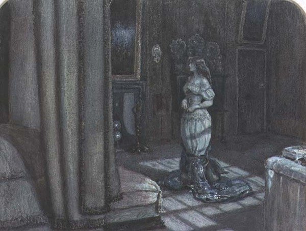 Wigilia św. Agnieszki: Wnętrze w Knole koło Sevenoaks (akwarela na papierze) autorstwa John Everett Millais