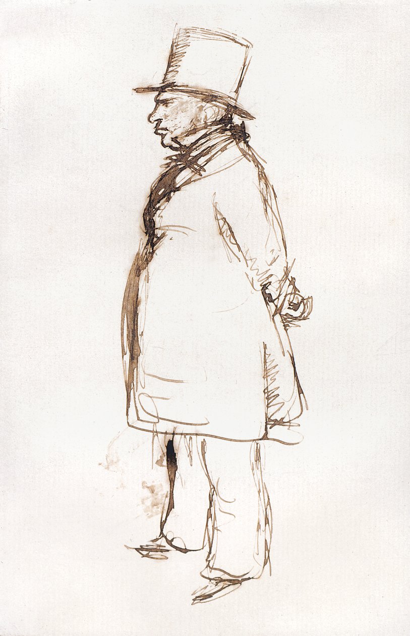 Turner w dniu lakierowania w Akademii Królewskiej (pióro i brązowy tusz na białym papierze) autorstwa John Everett Millais