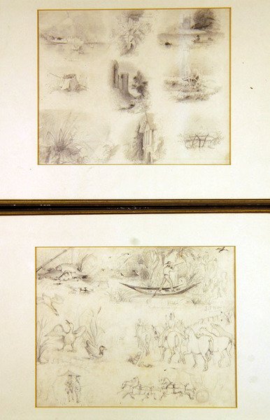 Różne szkice scen wiejskich (juvenilia), ok. 1842 (ołówek na papierze) autorstwa John Everett Millais