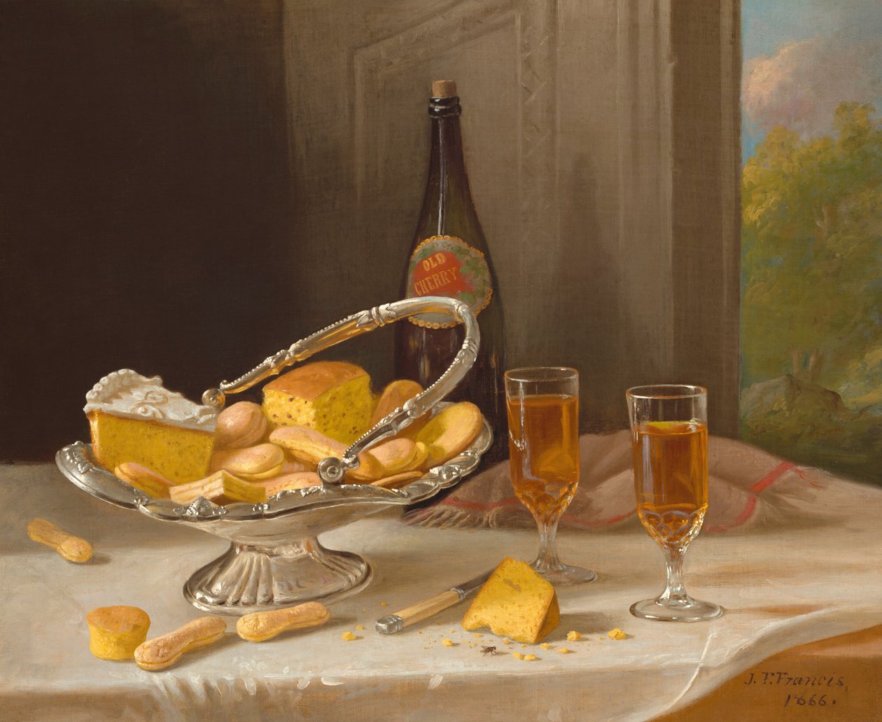 Martwa natura ze srebrnym koszykiem na ciasto, 1866. autorstwa John F. Francis