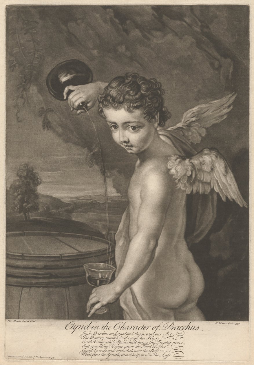 Kupidyn w postaci Bachusa autorstwa John Faber the younger