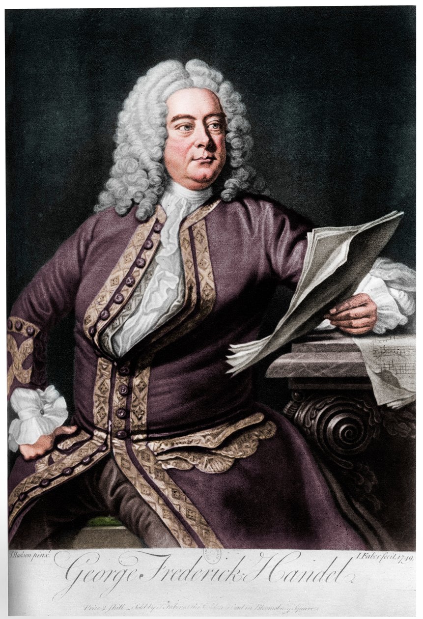 George Frideric Handel, urodzony w Niemczech brytyjski kompozytor barokowy, 1749 autorstwa John Faber the younger