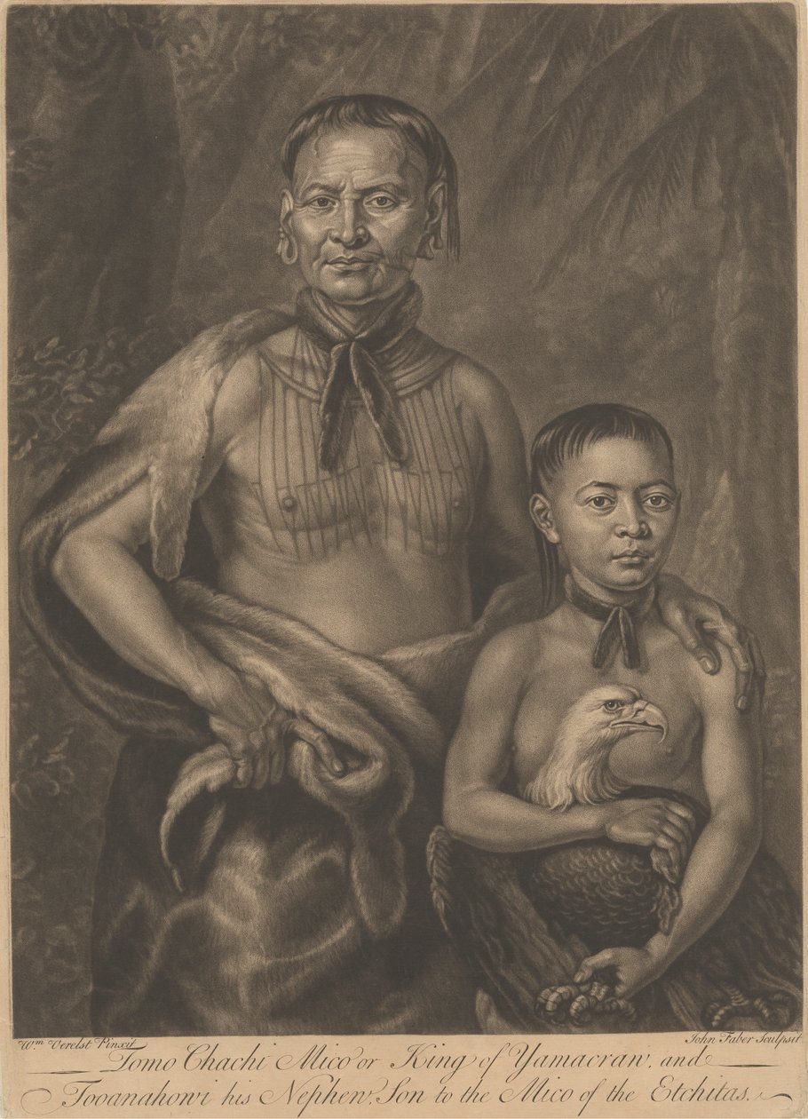Tomo Chachi Mico, czyli król Yamacraw, i Tooanahowi [sic], jego siostrzeniec autorstwa John Faber the younger