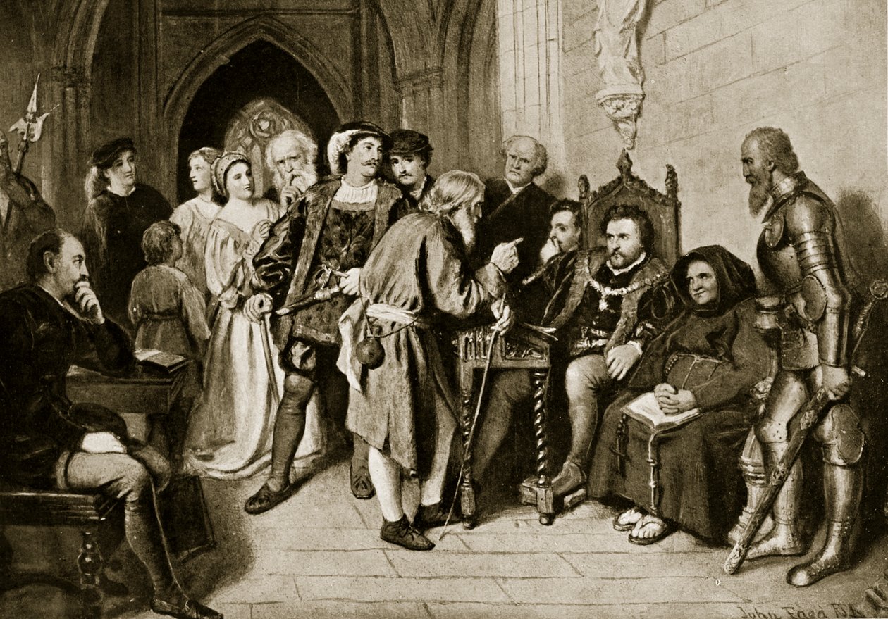 Jakub IV na radzie przed bitwą pod Flodden, 1513, ilustracja z „Hutchinson