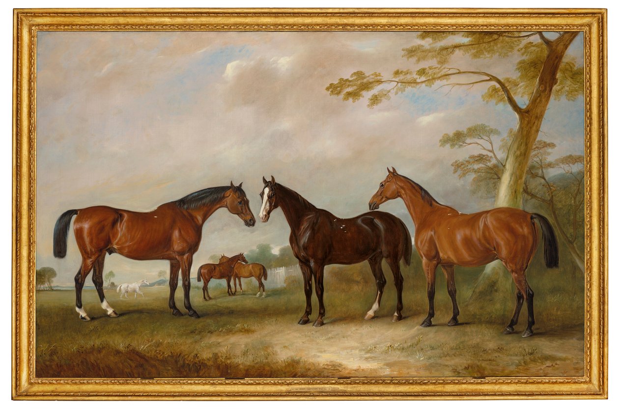 Intrepid, Conqueror i Bay Bolton z Silkman i Darnley poza krajobrazem autorstwa John Ferneley