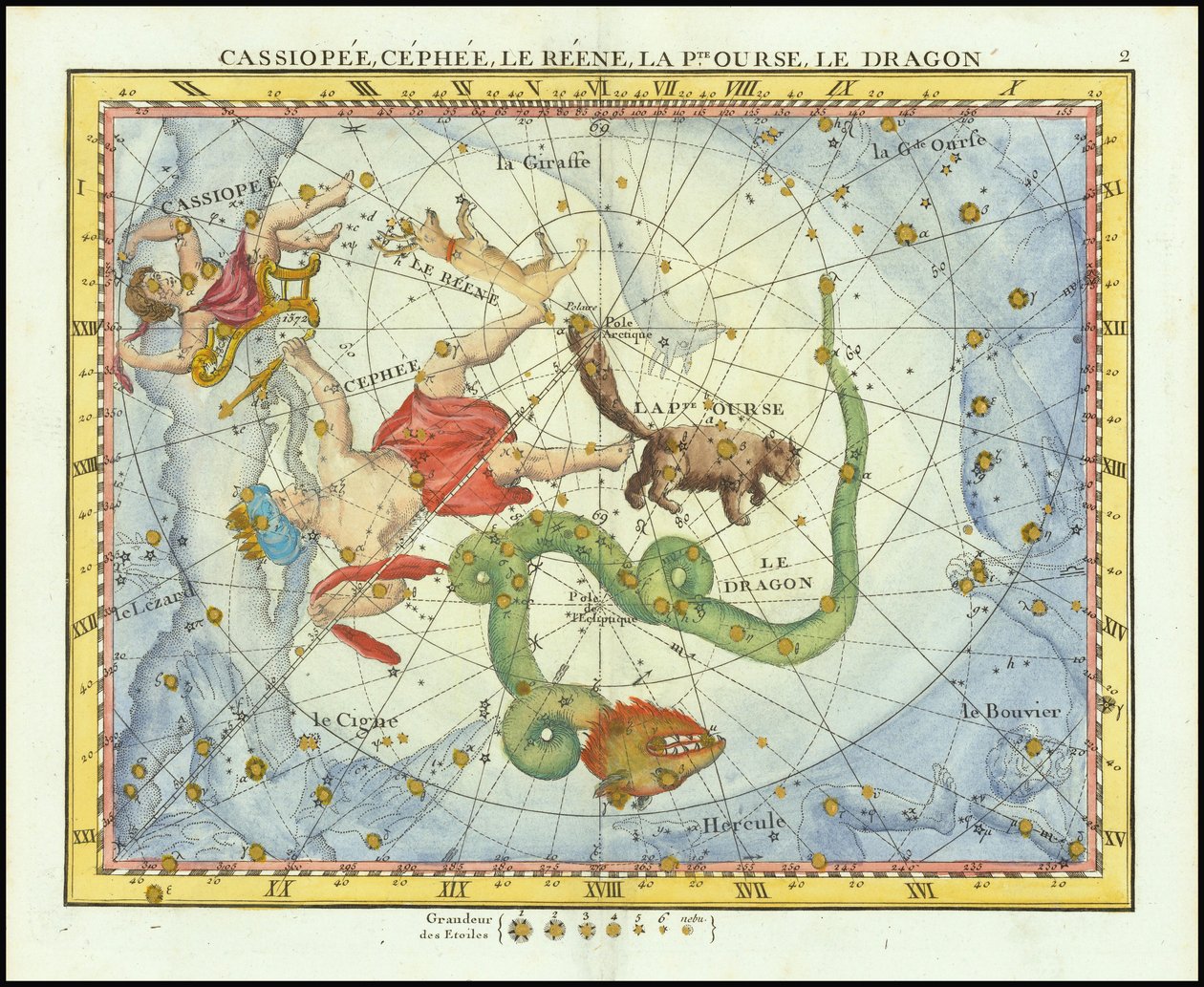 1776 - John Flamsteed - Cassiopee, Cehee, Le Renne, La Pt.Ourse, Le Dragon (Cassiopea, Cepheus, Ursa Minor  Draco) autorstwa John Flamsteed