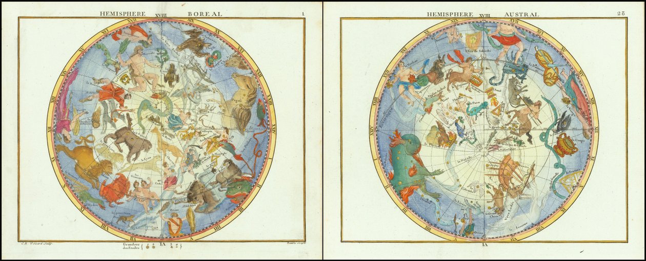 1776 - John Flamsteed - Hemisphere Austral et Hemisphere Boreal autorstwa John Flamsteed