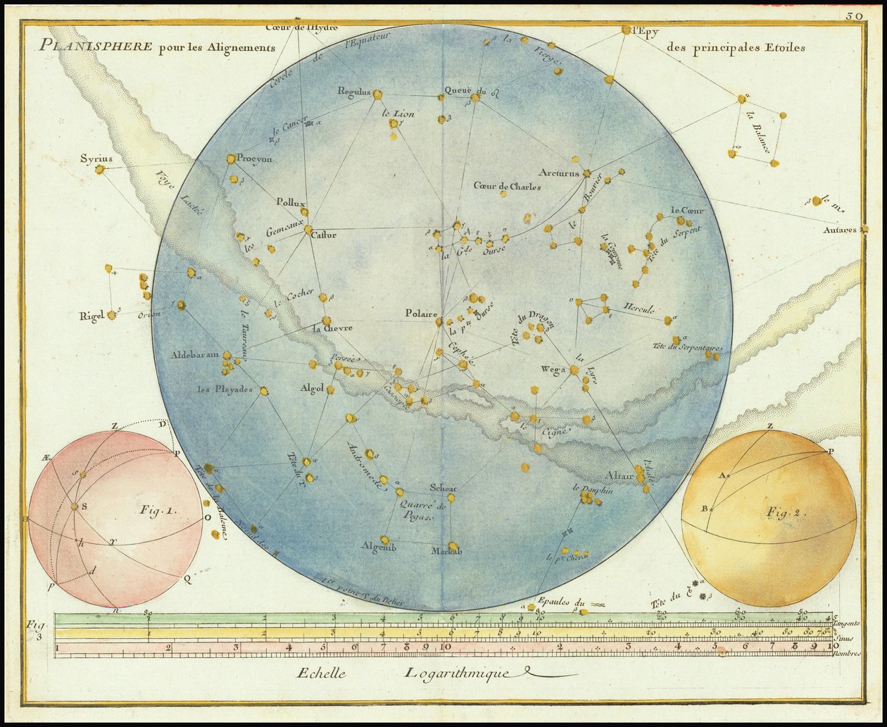 1776 - John Flamsteed - Planisphere for the Alignments of the Principal Stars (Planisfera dla ustawienia głównych gwiazd) autorstwa John Flamsteed