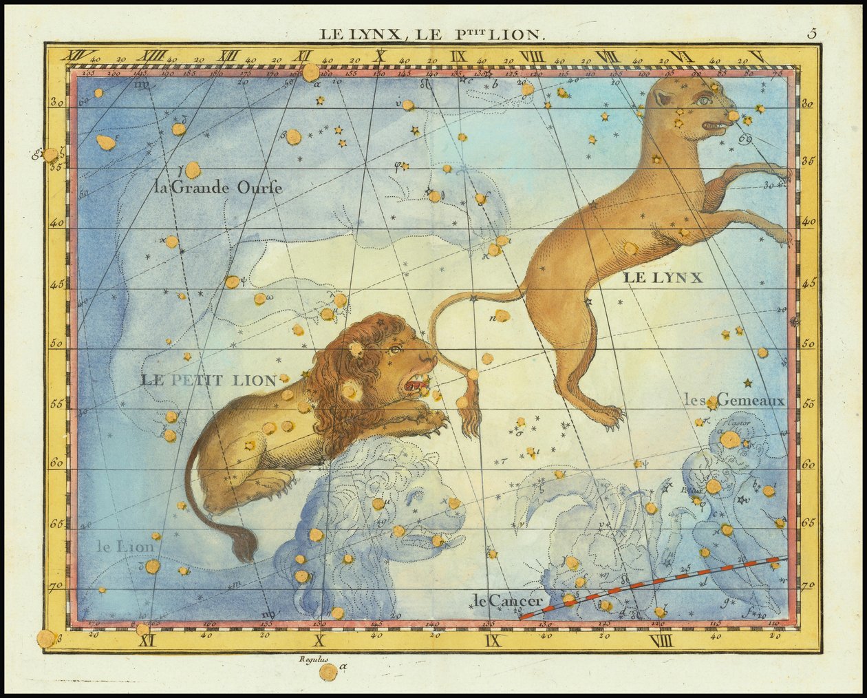 1776 mapa gwiazdozbioru Lwa, z Atlas Celeste de Flamsteed Fortina autorstwa John Flamsteed