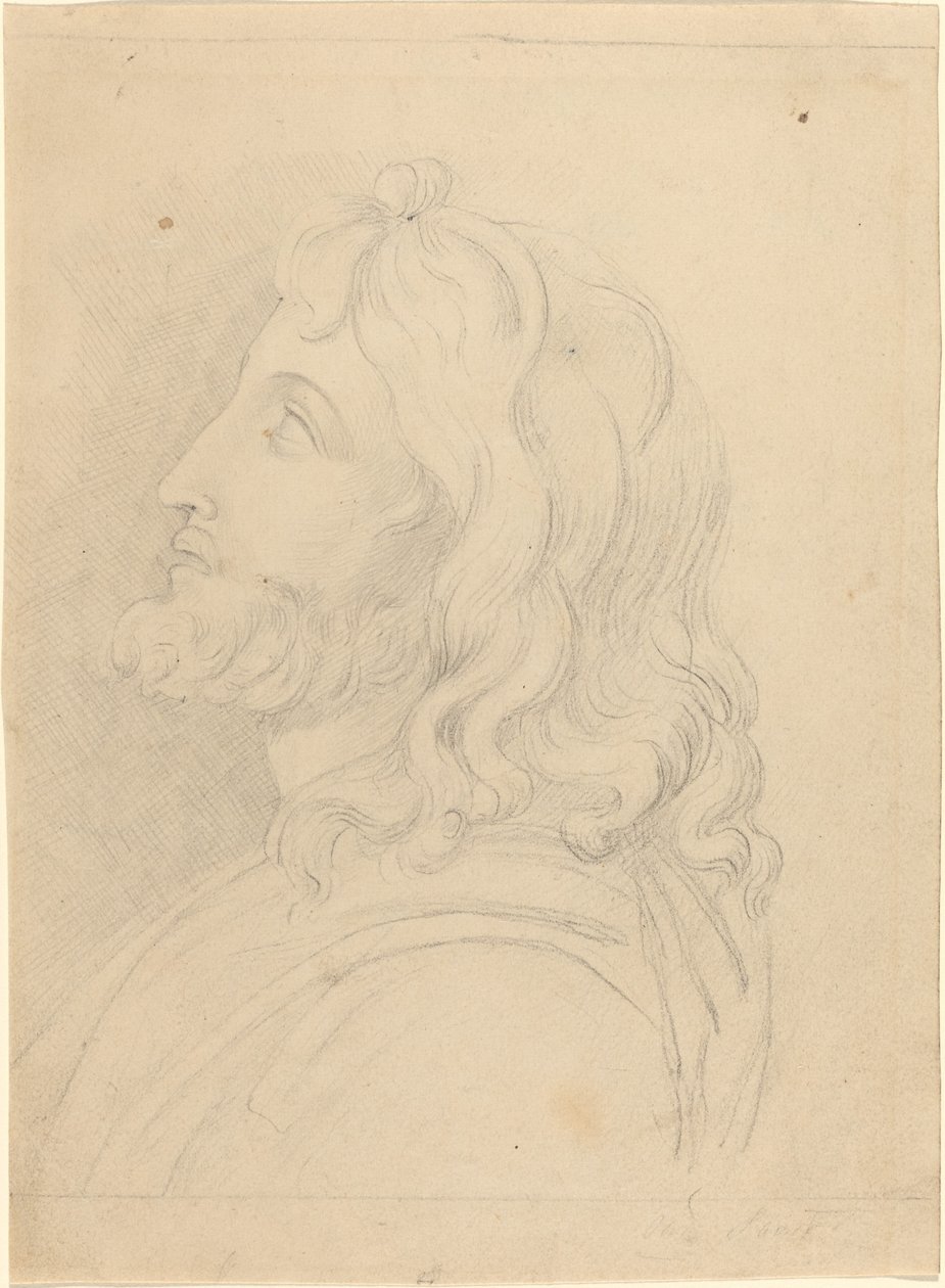 Popiersie brodatego mężczyzny patrzącego w górę autorstwa John Flaxman