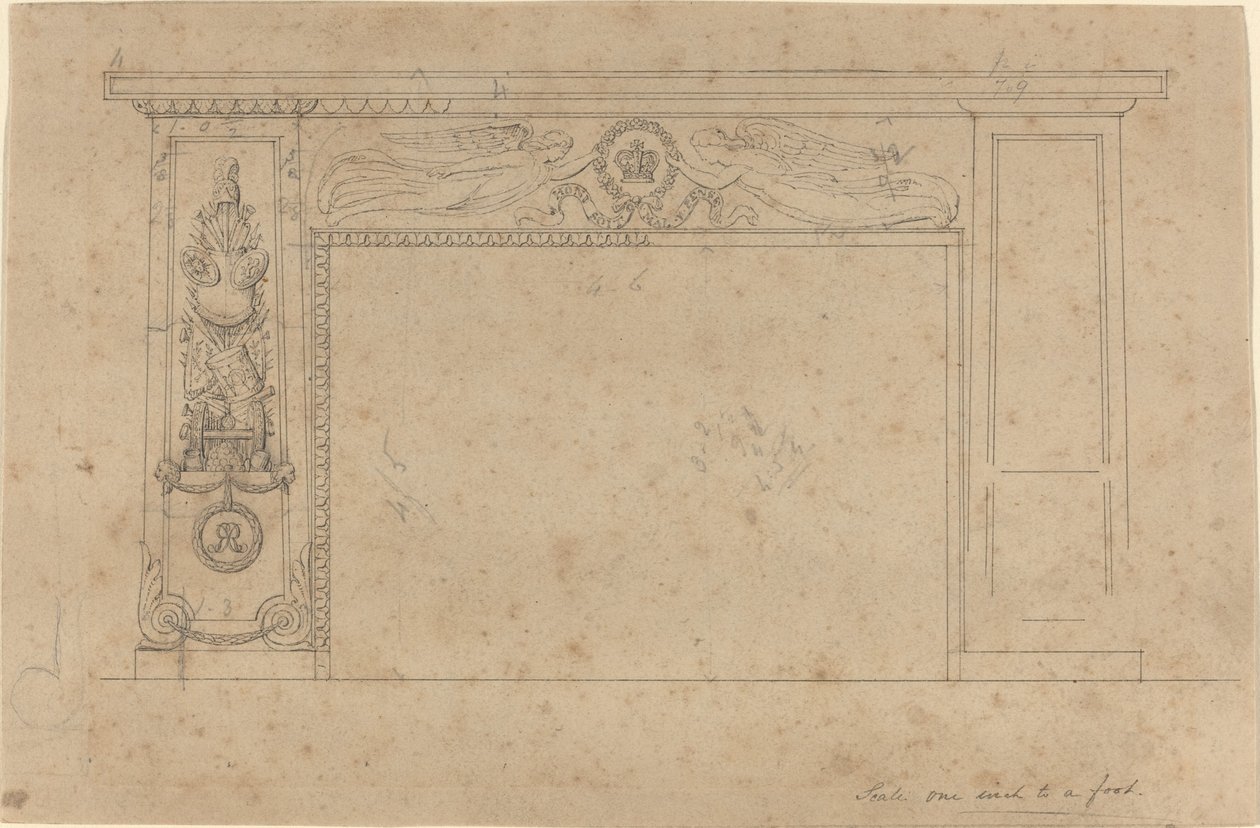 Projekt kawałka komina w sali tronowej, Pałac Buckingham autorstwa John Flaxman
