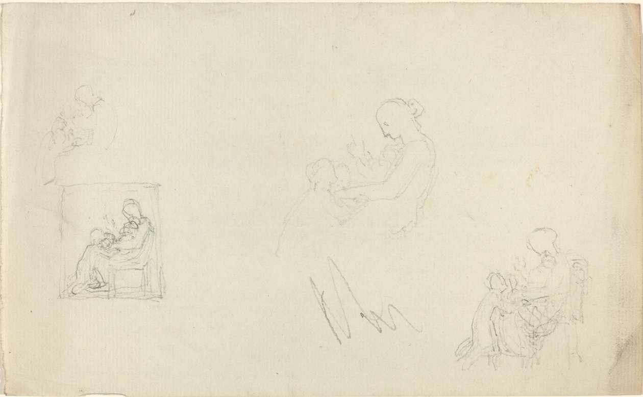 Cztery etiudy siedzącej kobiety z dziećmi u jej stóp (Szkice do pomnika Lady FitzHarris?) autorstwa John Flaxman