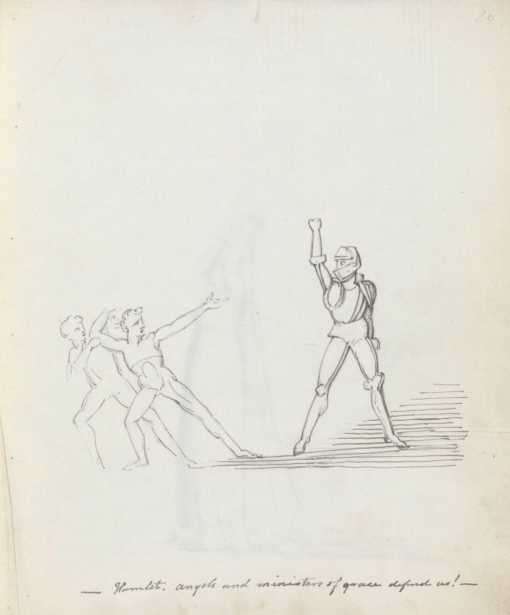 Mała wioska. aniołowie i słudzy łaski bronią nas!, 1783 (pióro, atrament i pranie na papierze) autorstwa John Flaxman