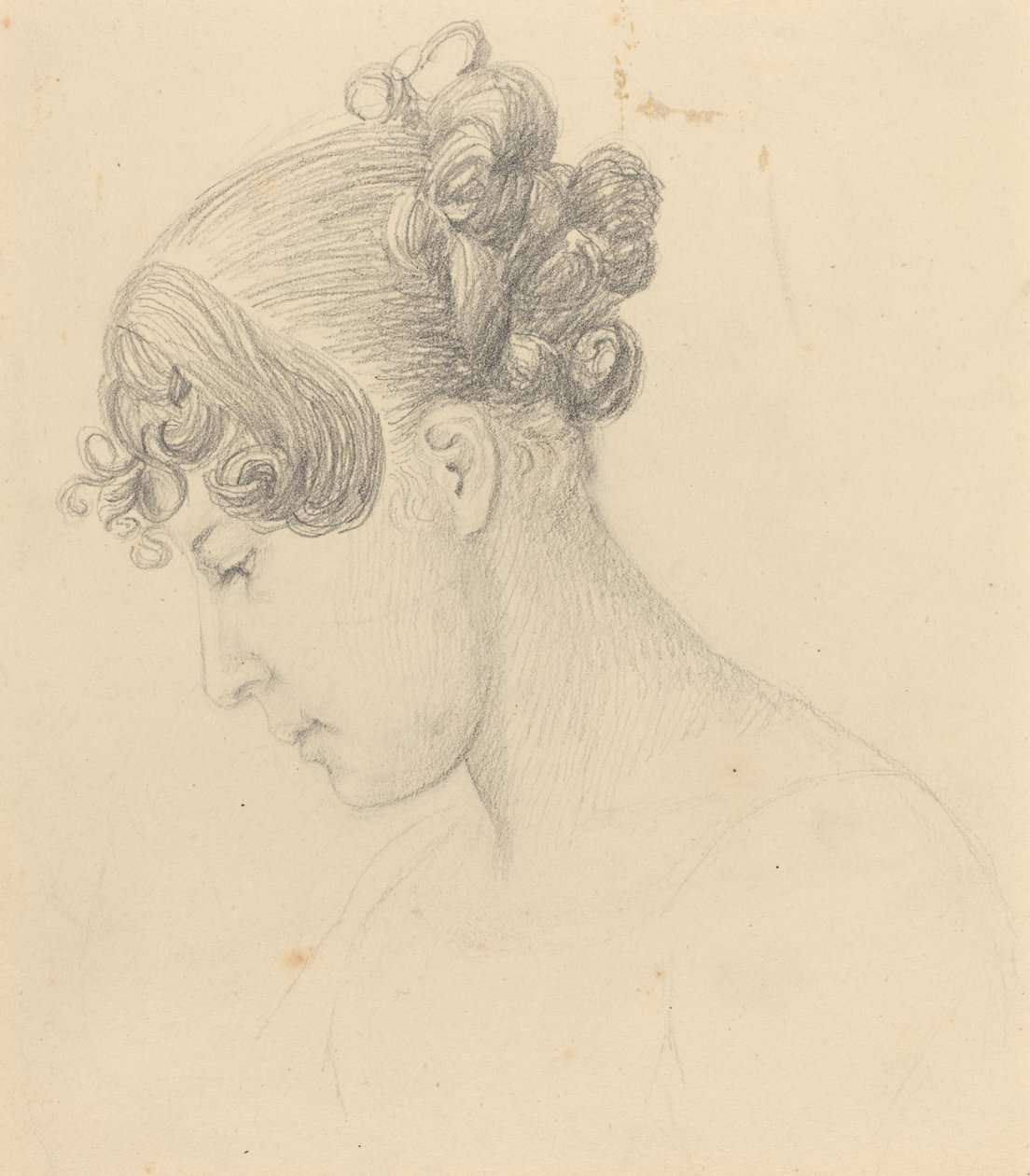 Głowa kobiety patrzącej w dół (Theresa Turner?) autorstwa John Flaxman