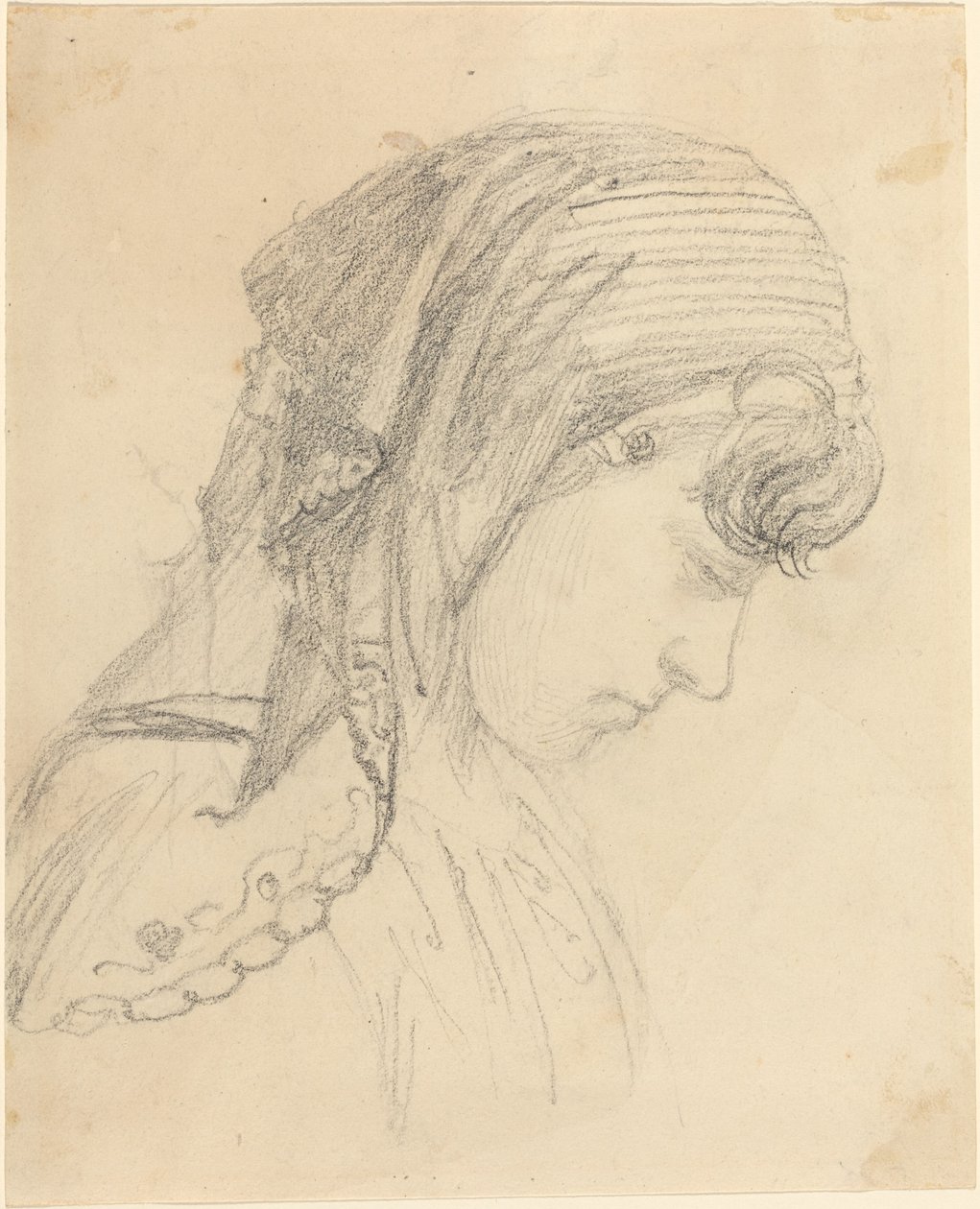 Głowa kobiety w szaliku, patrząca w dół autorstwa John Flaxman