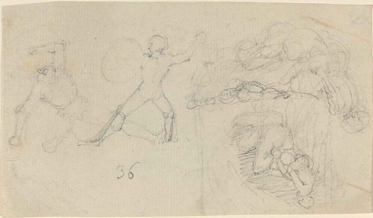 Arkusz szkiców, w tym walka dwóch wojowników autorstwa John Flaxman