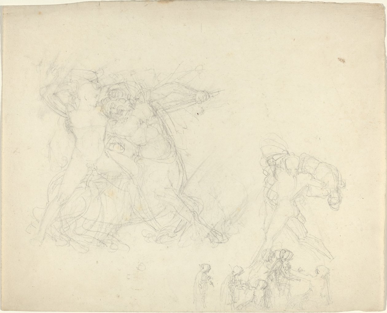 Arkusz studiów, w tym człowiek walczący z centaurem autorstwa John Flaxman
