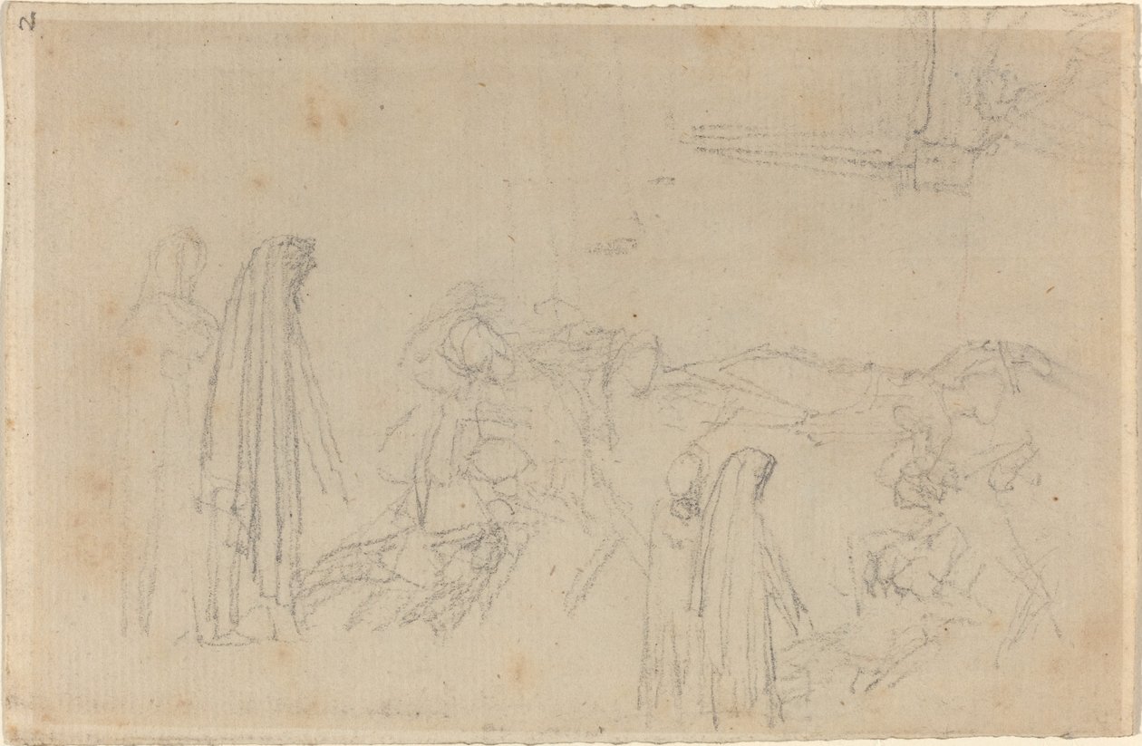 Szkice z zakapturzoną postacią (Virgil i Beatrice?) autorstwa John Flaxman