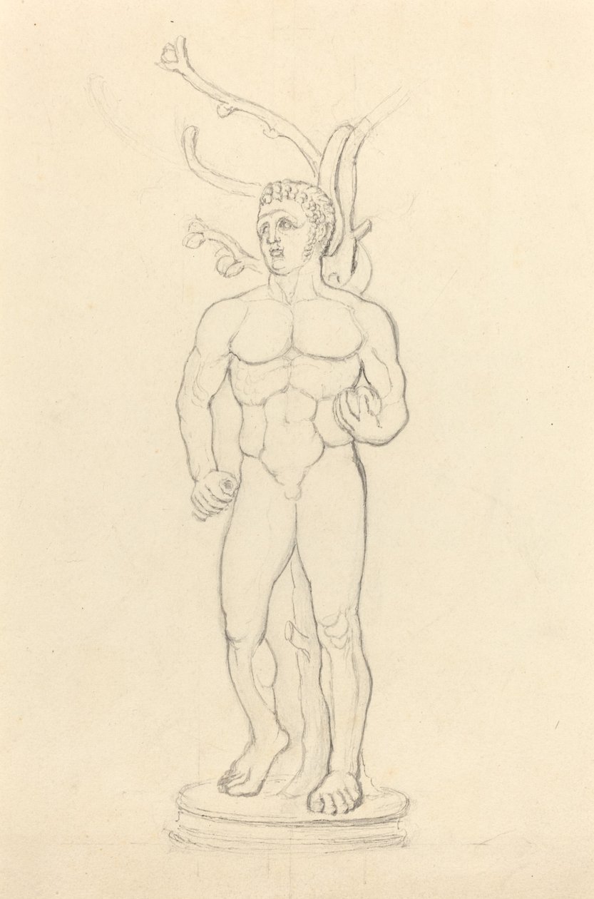 Posąg aktu męskiego przed drzewem autorstwa John Flaxman