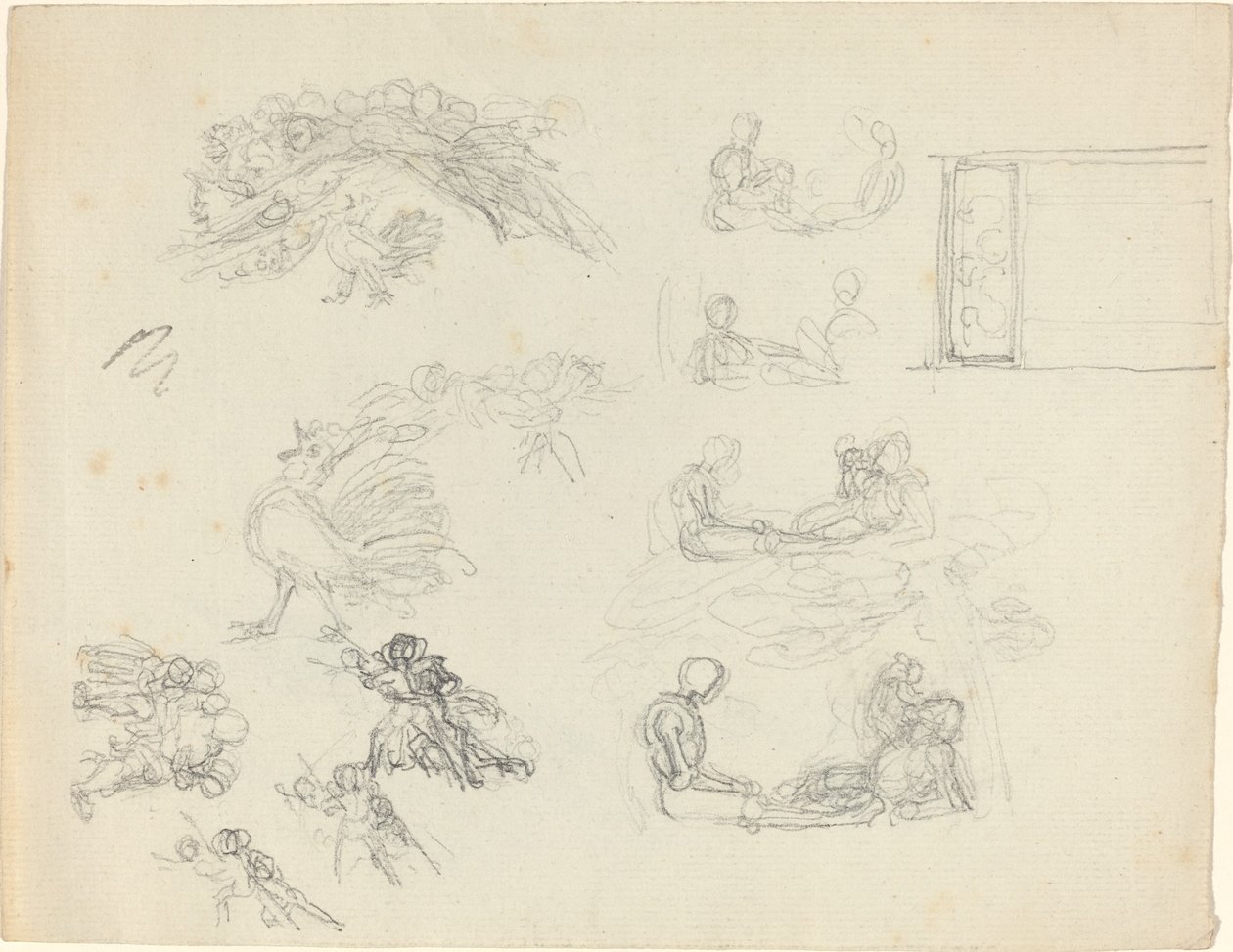 Badania nad pianiem koguta i leżącymi figurami [recto i verso] autorstwa John Flaxman