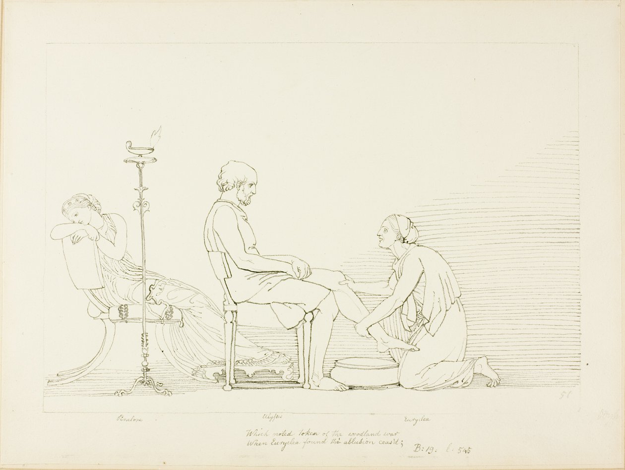 Odyseusz, Penelopa i Euryklea autorstwa John Flaxman