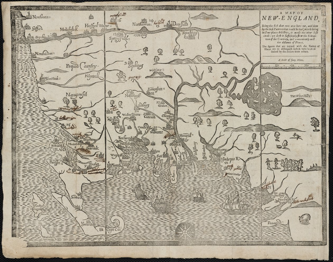 Mapa Nowej Anglii Od: William Hubbards Obecny stan Nowej Anglii, 1677 autorstwa John Foster