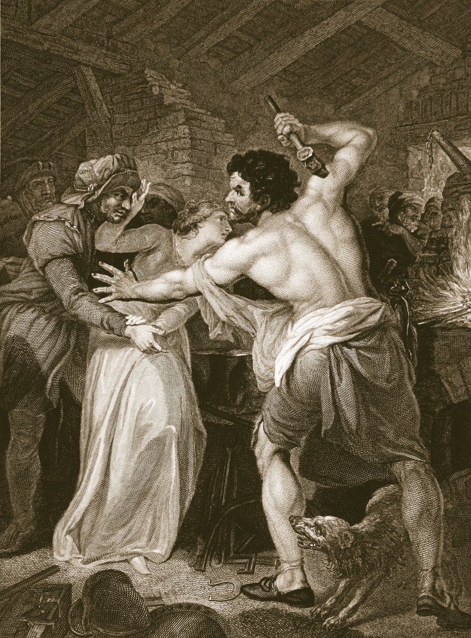 Poborca podatku pogłównego zamordowany przez Wata Tylera, ryt. J. Hall, ilustracja z „Historii Anglii” Davida Hume