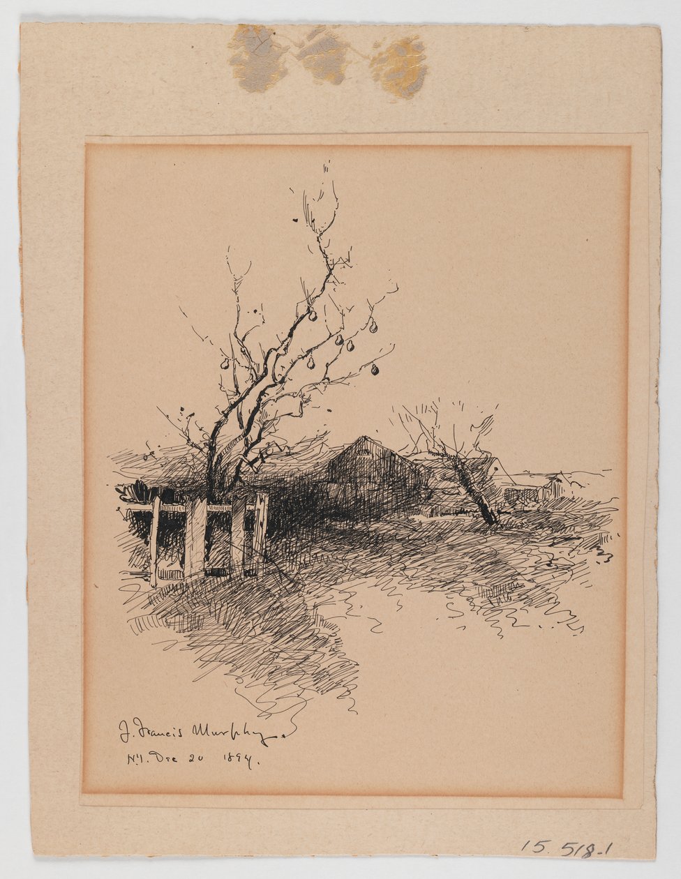 Krajobraz, Nowy Jork, 20 grudnia 1894 (pióro i atrament na papierze naklejone na tekturę) autorstwa John Francis Murphy