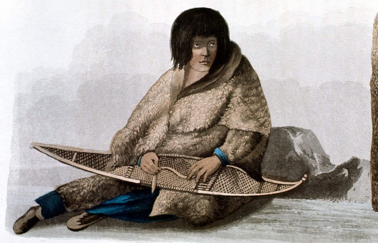 Miedziana Indianka naprawiająca śniegowce, 1823 autorstwa John Franklin